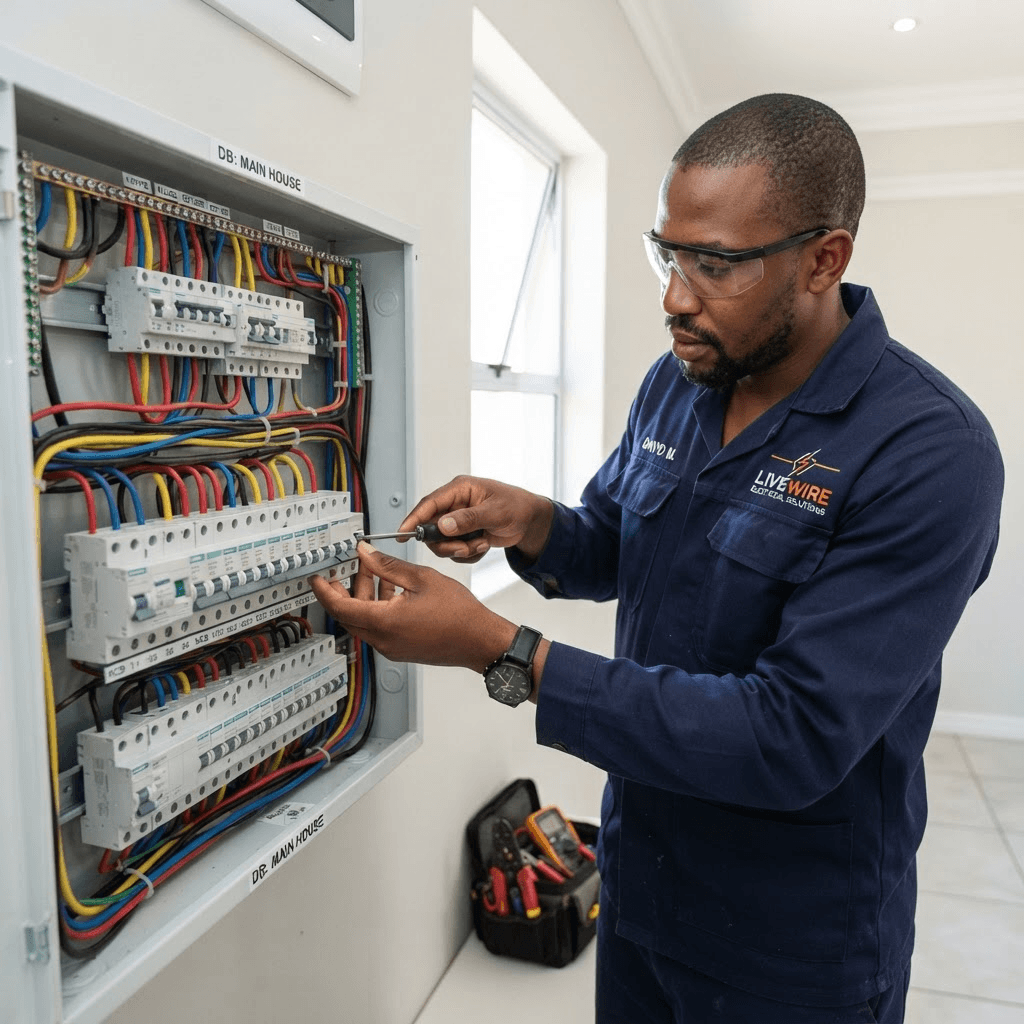 Blackout Busters electrician upgrading a distribution board in Gauteng