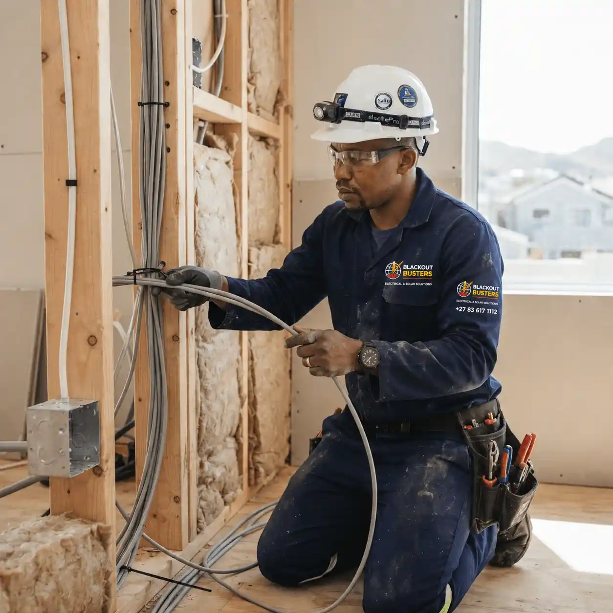 Blackout Busters electrician installing new wiring in a Gauteng home