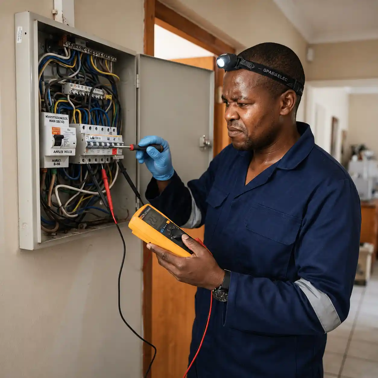 Blackout Busters electrician repairing a tripping distribution board in Gauteng