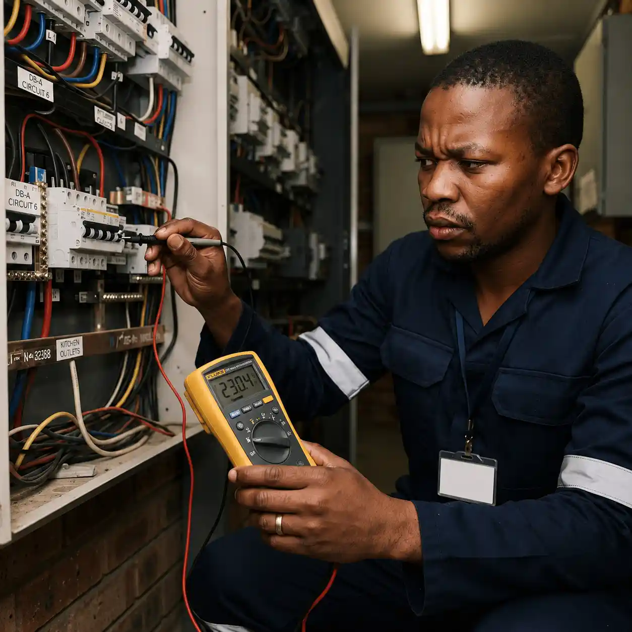 Blackout Busters electrician using a meter to find an electrical fault in Gauteng