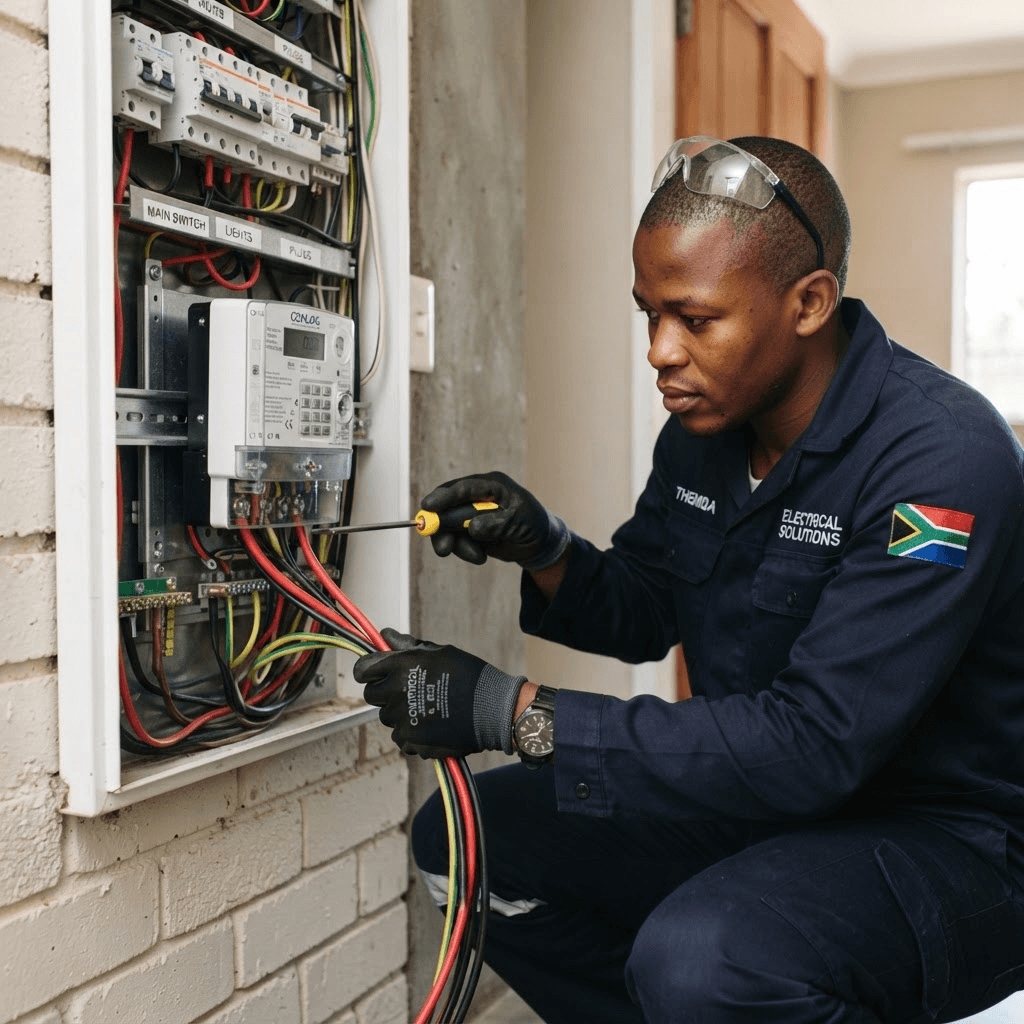 Blackout Busters electrician installing a prepaid electricity meter in Gauteng