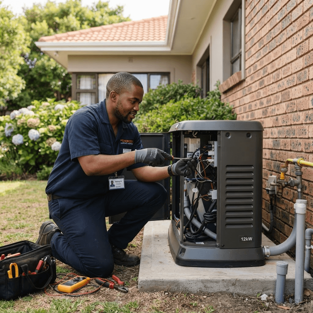 Blackout Busters technician installing a standby generator in Gauteng